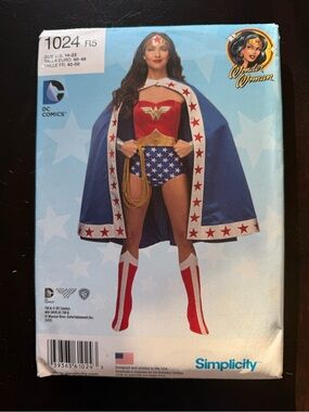 Simplicity Wonder Woman Costume Pattern - Red, Blue, Gold, White